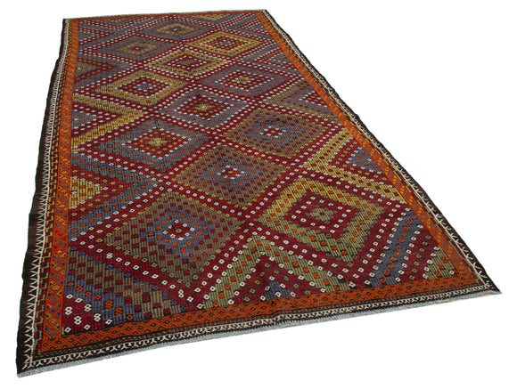 6x11 Multicolor Vintage Turkish Kilim Rug - 35703