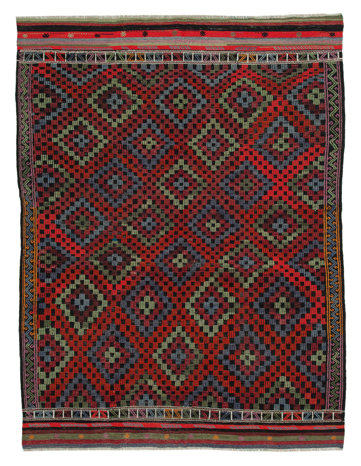 7x9 Multicolor Vintage Turkish Kilim Rug - 35705