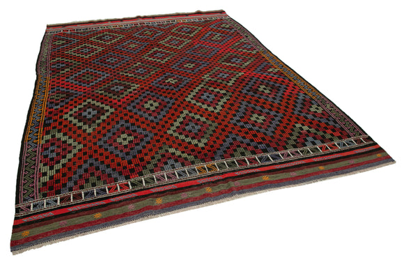 7x9 Multicolor Vintage Turkish Kilim Rug - 35705