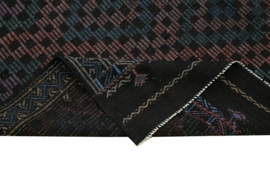 7x9 Black Vintage Turkish Kilim Rug - 35713