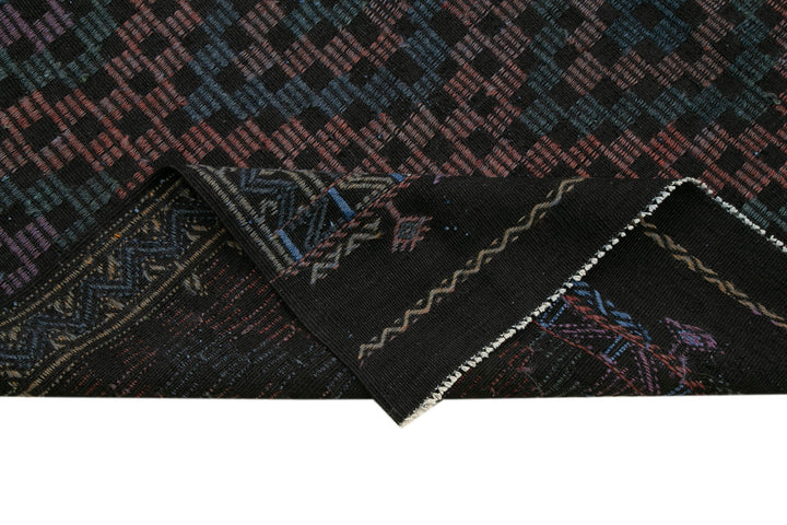 7x9 Black Vintage Turkish Kilim Rug - 35713