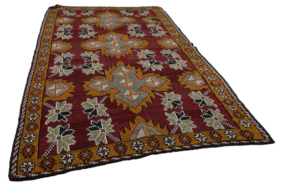 7x11 Multicolor Vintage Turkish Kilim Rug - 35714