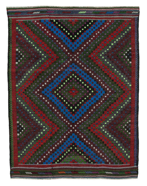 7x9 Multicolor Vintage Turkish Kilim Rug - 35721
