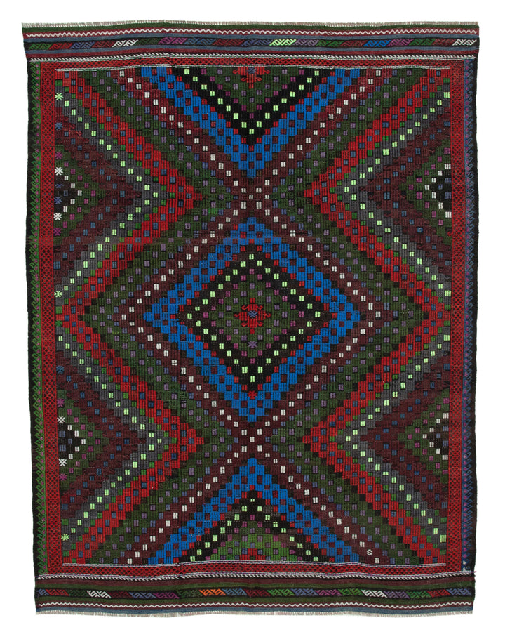 7x9 Multicolor Vintage Turkish Kilim Rug - 35721