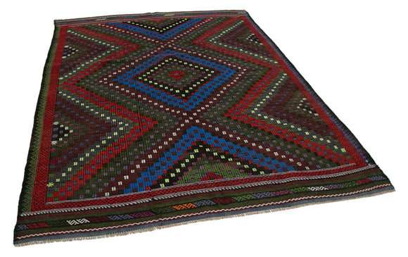7x9 Multicolor Vintage Turkish Kilim Rug - 35721