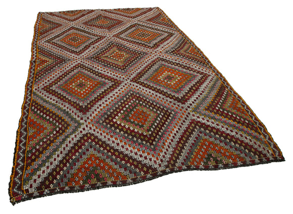 6x11 Multicolor Vintage Turkish Kilim Rug - 35724