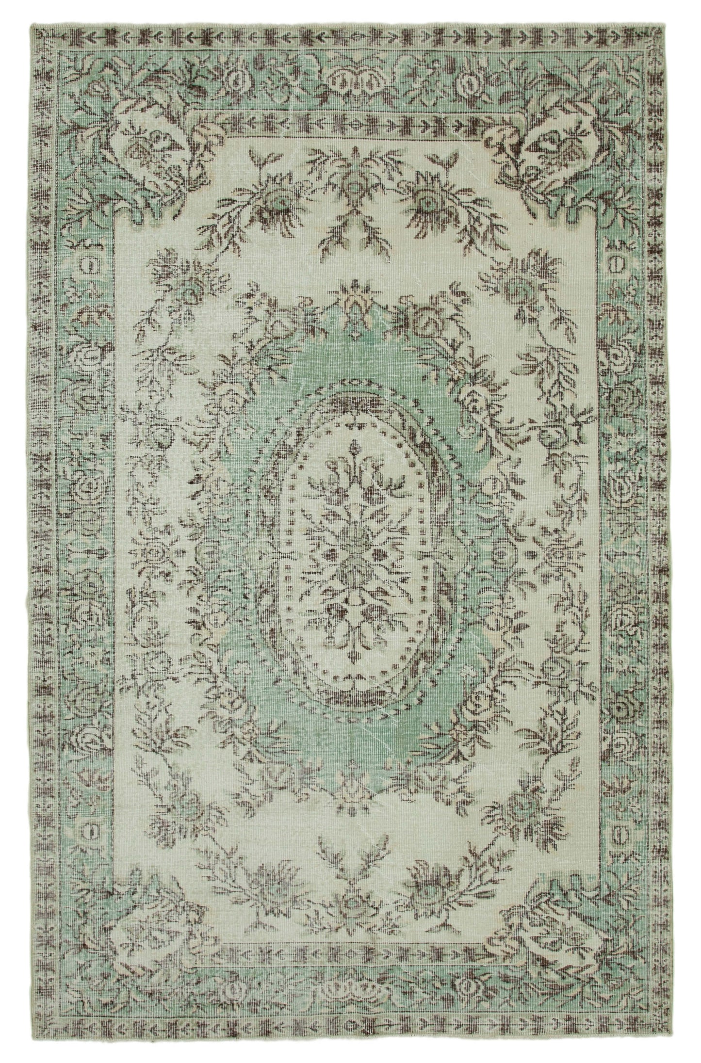 6x9 Beige Turkish Vintage Area Rug - 36360