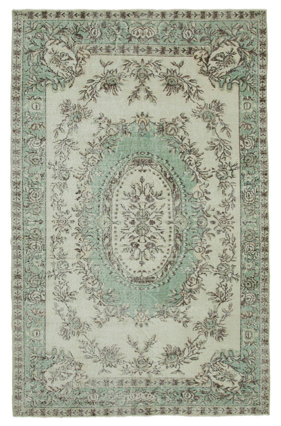 6x9 Beige Turkish Vintage Area Rug - 36360