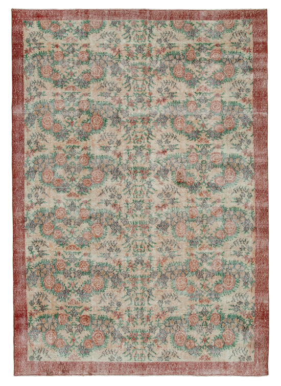 7x10 Beige Turkish Vintage Area Rug - 36366