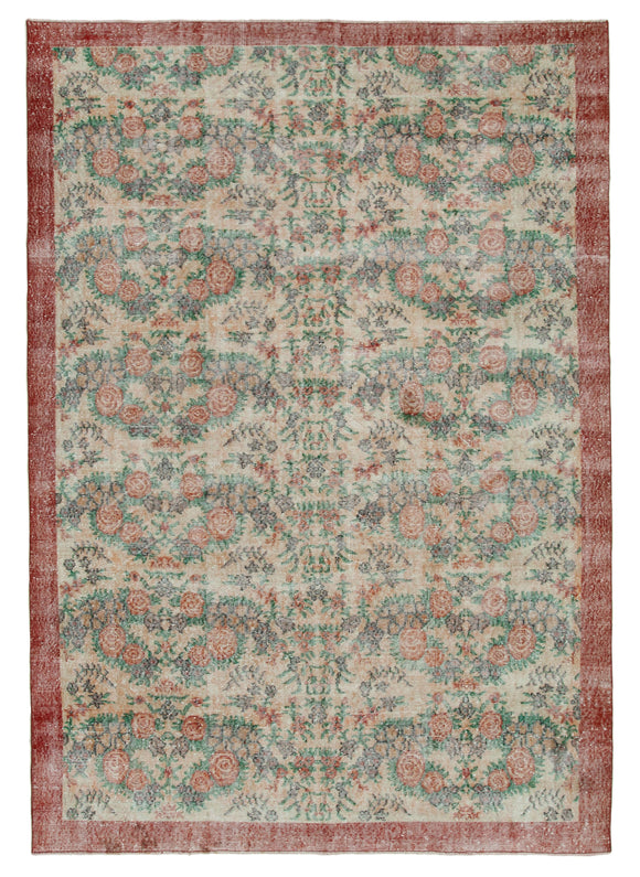 7x10 Beige Turkish Vintage Area Rug - 36366