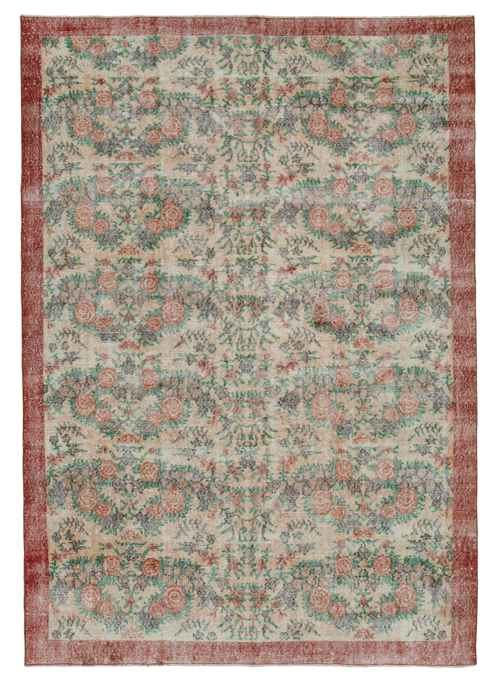 7x10 Beige Turkish Vintage Area Rug - 36366