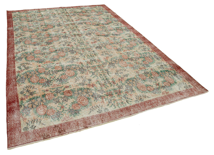 7x10 Beige Turkish Vintage Area Rug - 36366