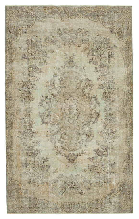 5x9 Beige Turkish Vintage Area Rug - 36465