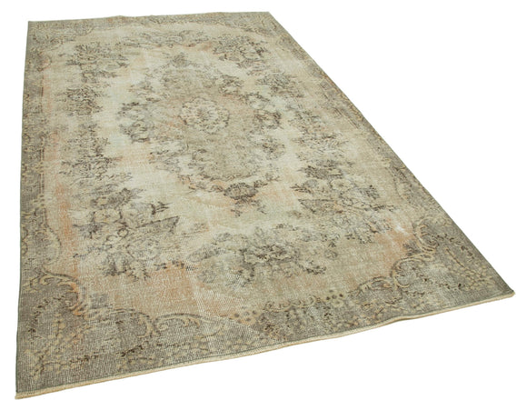 5x9 Beige Turkish Vintage Area Rug - 36465