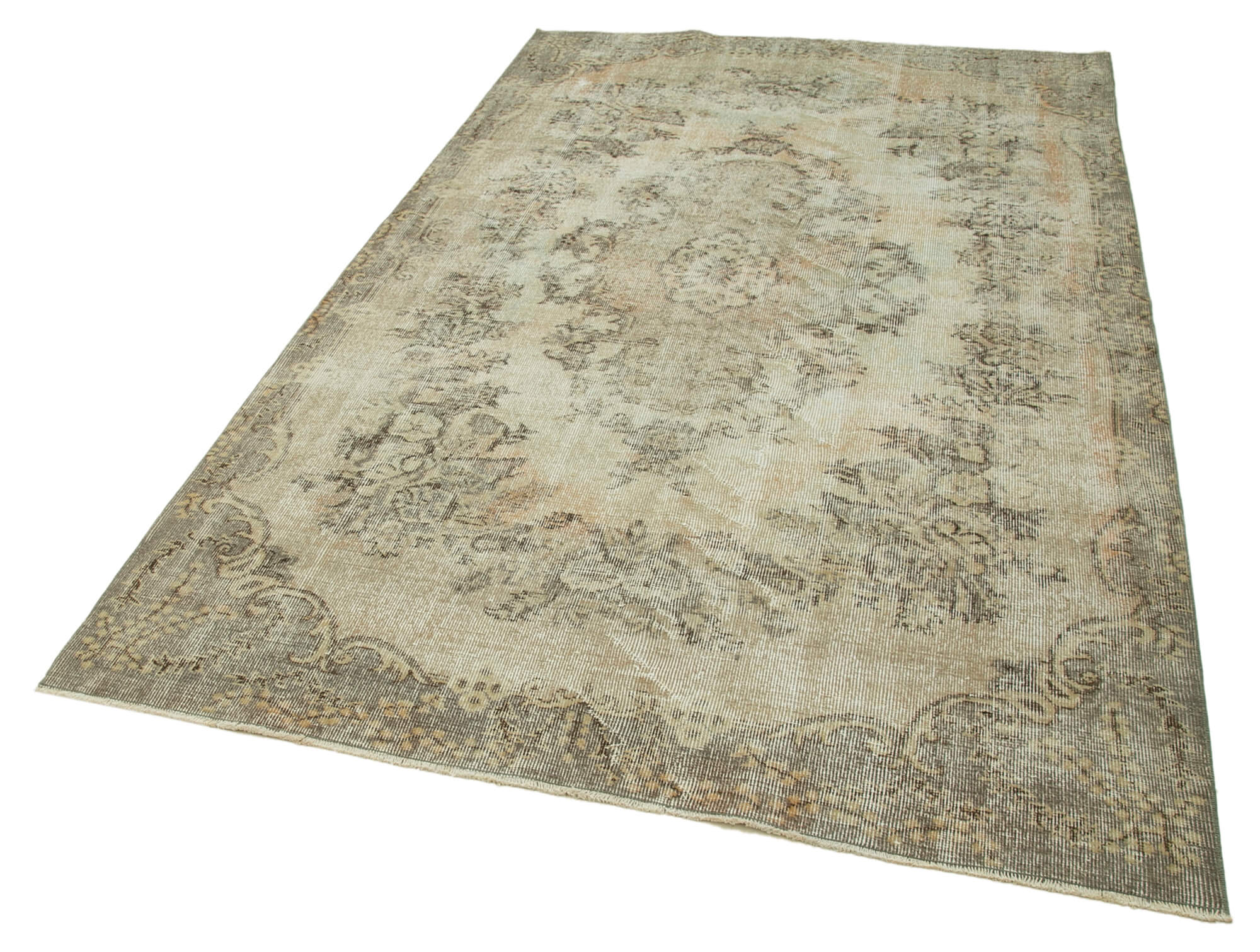5x9 Beige Turkish Vintage Area Rug - 36465