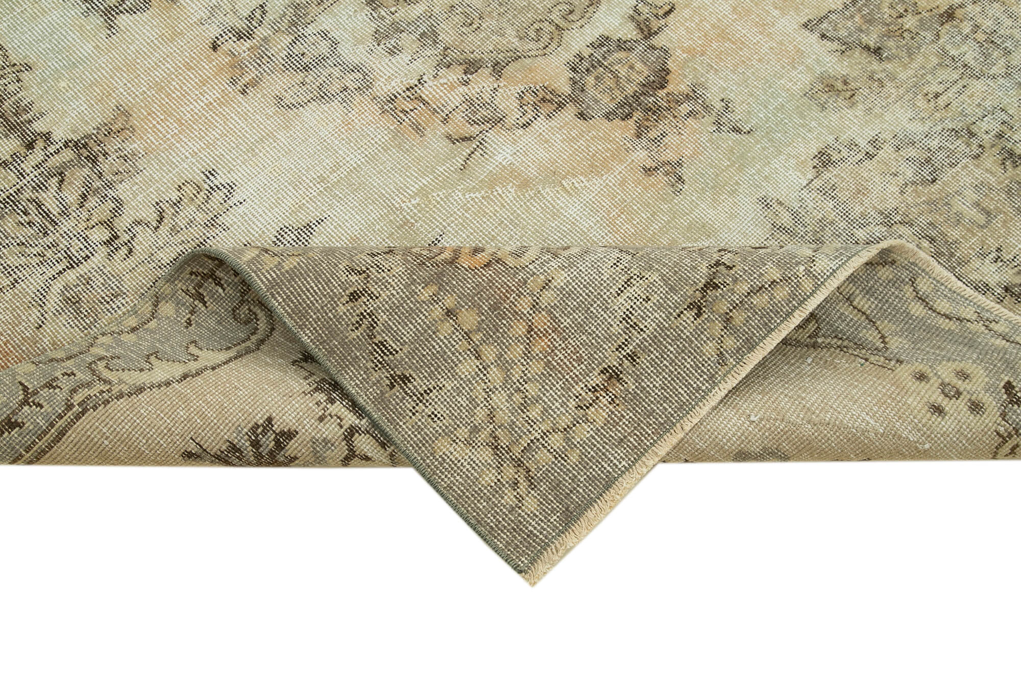 5x9 Beige Turkish Vintage Area Rug - 36465