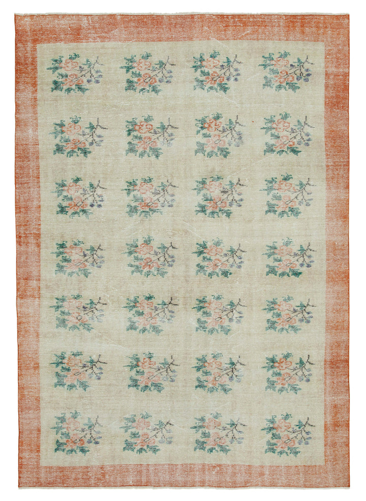 7x9 Beige Turkish Vintage Area Rug - 36537