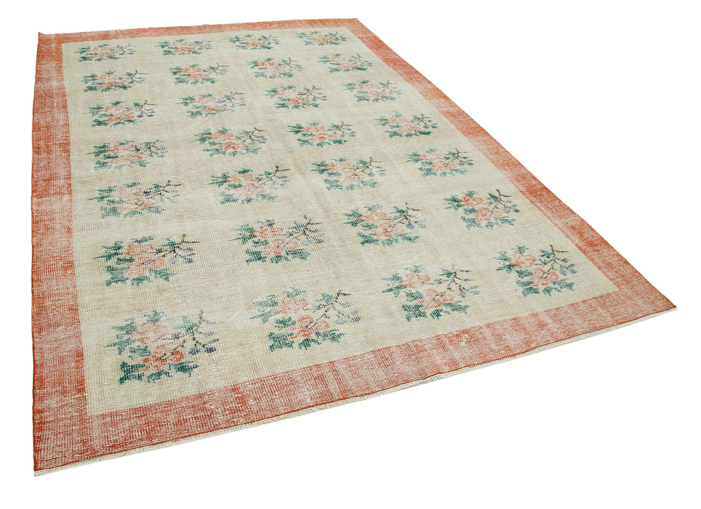 7x9 Beige Turkish Vintage Area Rug - 36537
