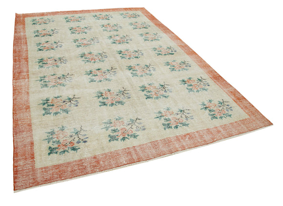 7x9 Beige Turkish Vintage Area Rug - 36537