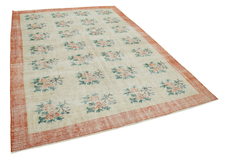 7x9 Beige Turkish Vintage Area Rug - 36537