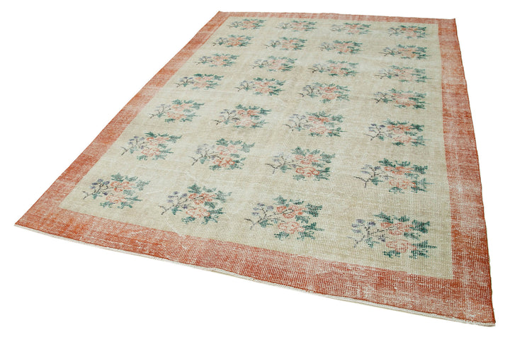 7x9 Beige Turkish Vintage Area Rug - 36537