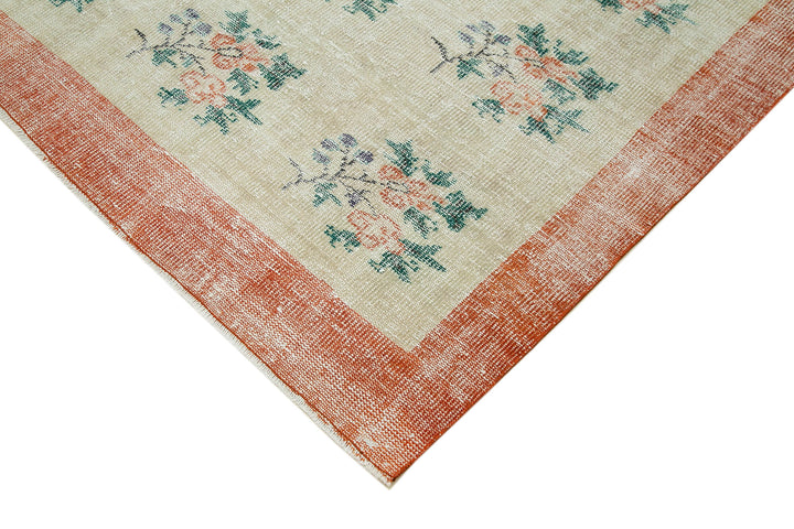 7x9 Beige Turkish Vintage Area Rug - 36537