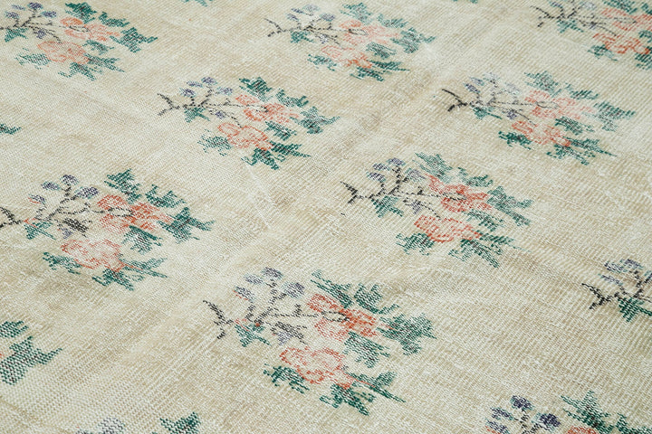 7x9 Beige Turkish Vintage Area Rug - 36537