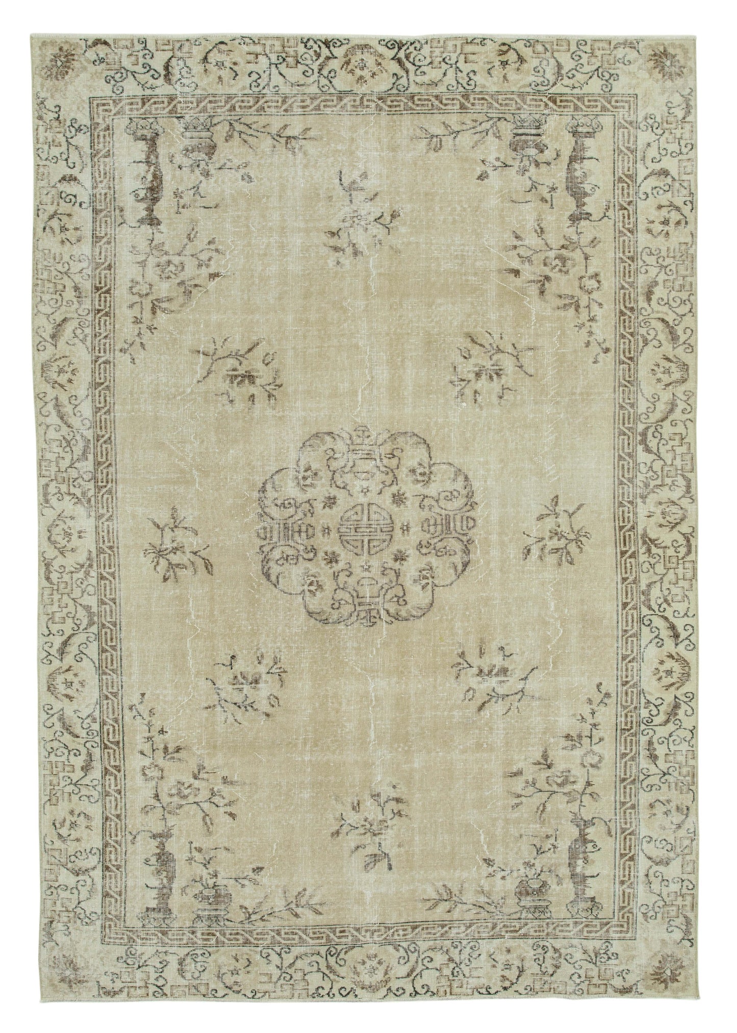 7x10 Beige Turkish Vintage Area Rug - 36576