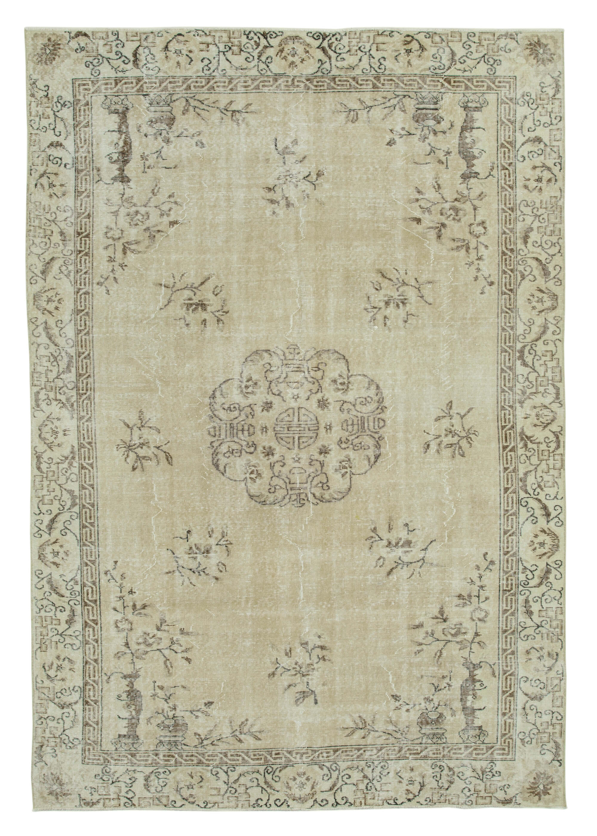 7x10 Beige Turkish Vintage Area Rug - 36576