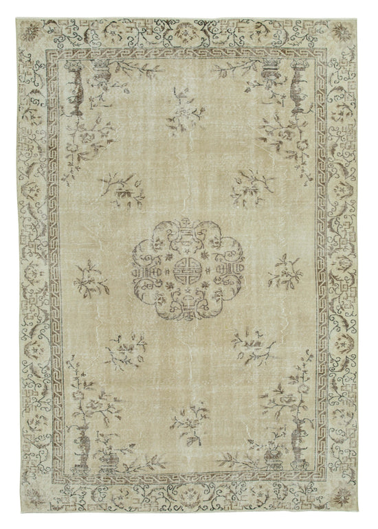7x10 Beige Turkish Vintage Area Rug - 36576