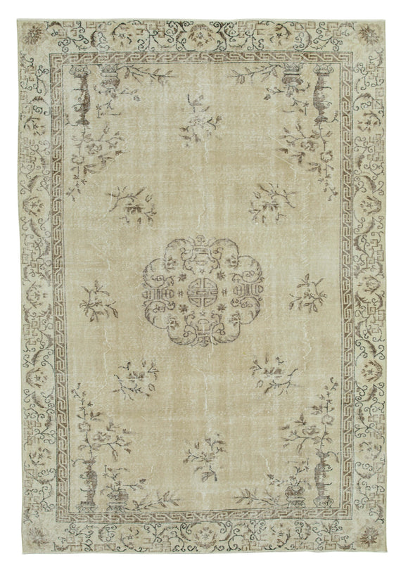 7x10 Beige Turkish Vintage Area Rug - 36576