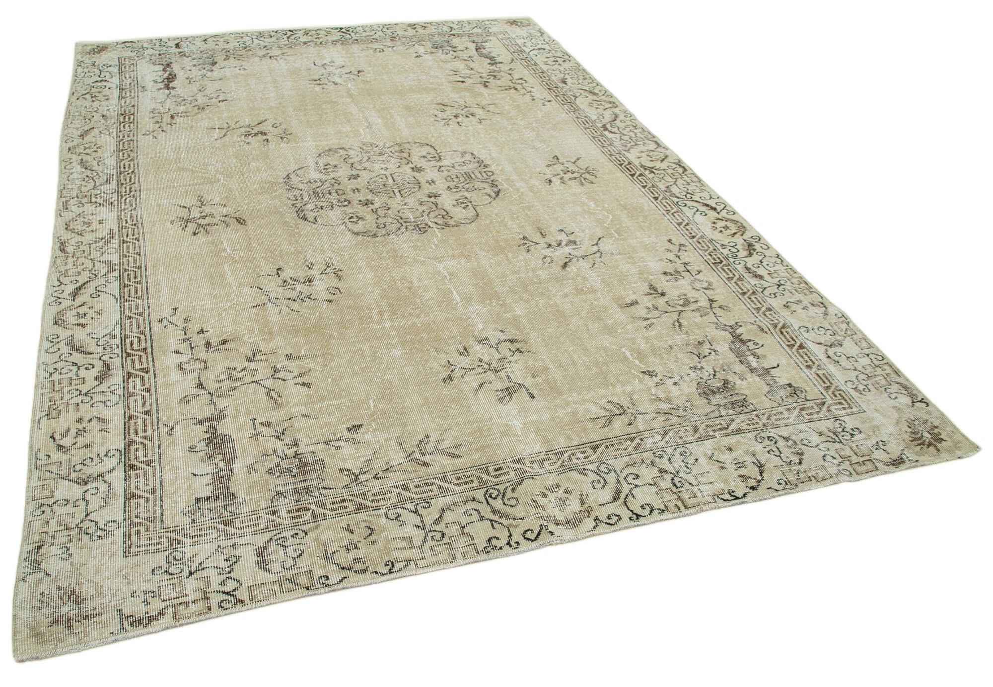 7x10 Beige Turkish Vintage Area Rug - 36576