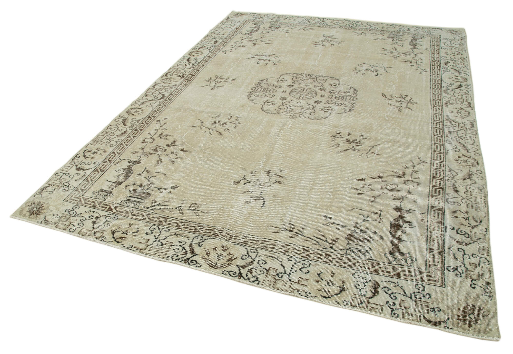 7x10 Beige Turkish Vintage Area Rug - 36576
