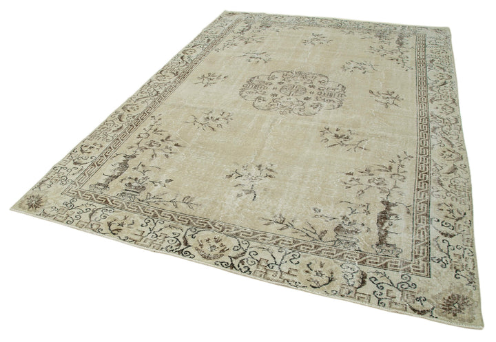 7x10 Beige Turkish Vintage Area Rug - 36576