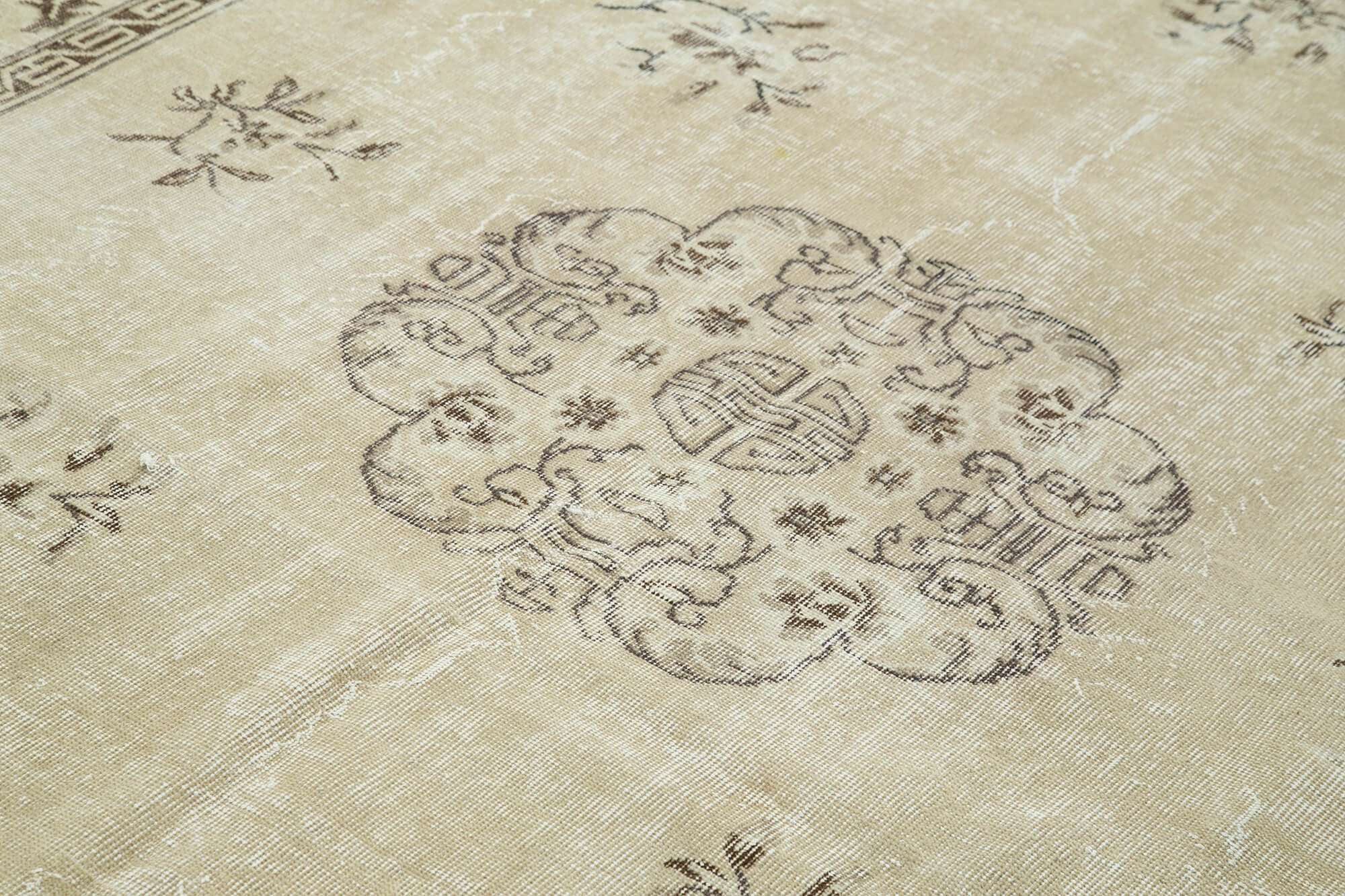 7x10 Beige Turkish Vintage Area Rug - 36576