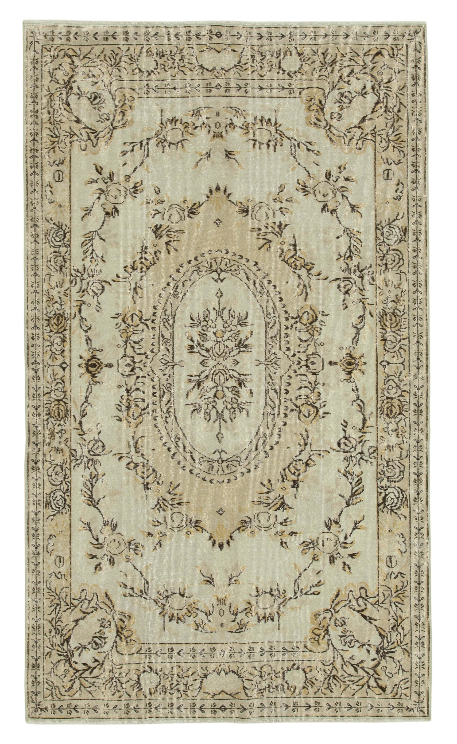 5x9 Beige Turkish Vintage Area Rug - 36579