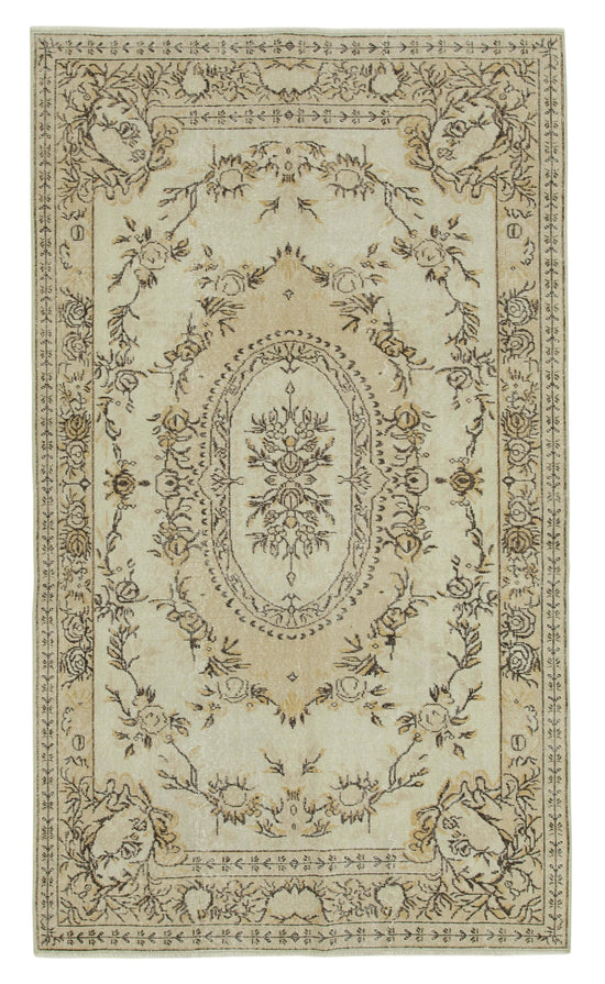 5x9 Beige Turkish Vintage Area Rug - 36579