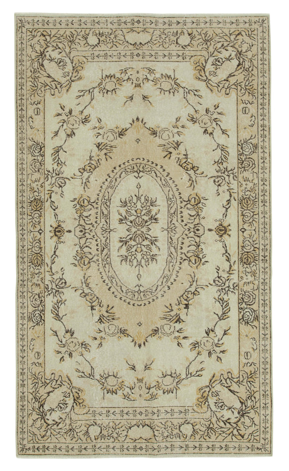5x9 Beige Turkish Vintage Area Rug - 36579