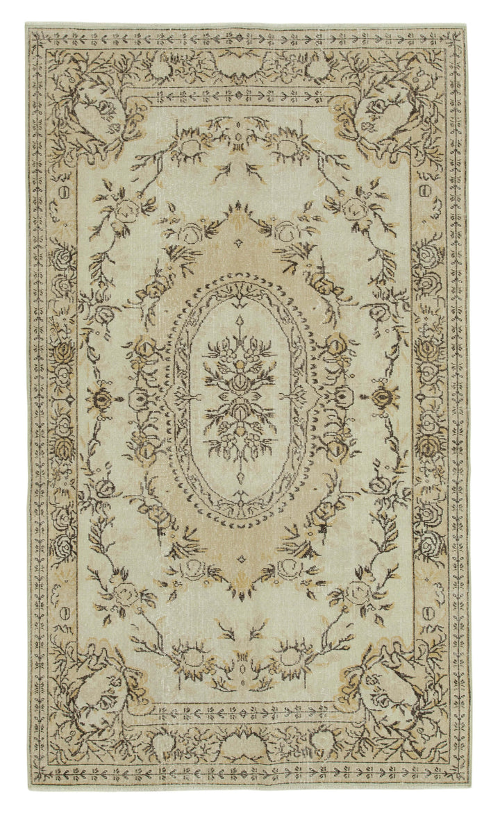 5x9 Beige Turkish Vintage Area Rug - 36579