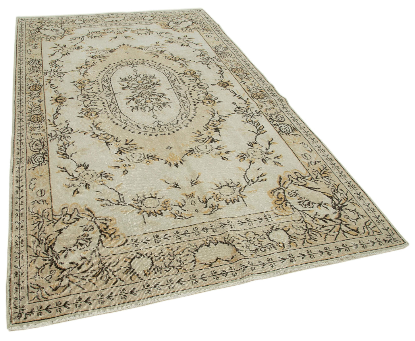 5x9 Beige Turkish Vintage Area Rug - 36579