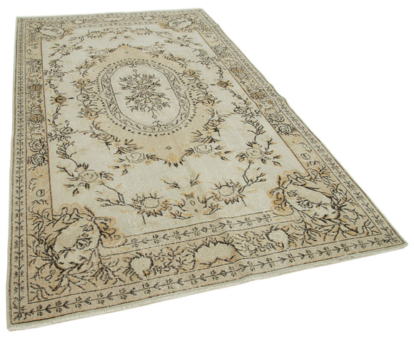 5x9 Beige Turkish Vintage Area Rug - 36579