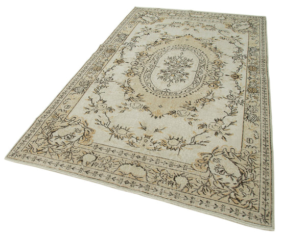 5x9 Beige Turkish Vintage Area Rug - 36579