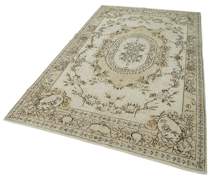 5x9 Beige Turkish Vintage Area Rug - 36579
