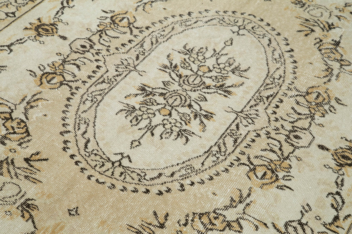 5x9 Beige Turkish Vintage Area Rug - 36579