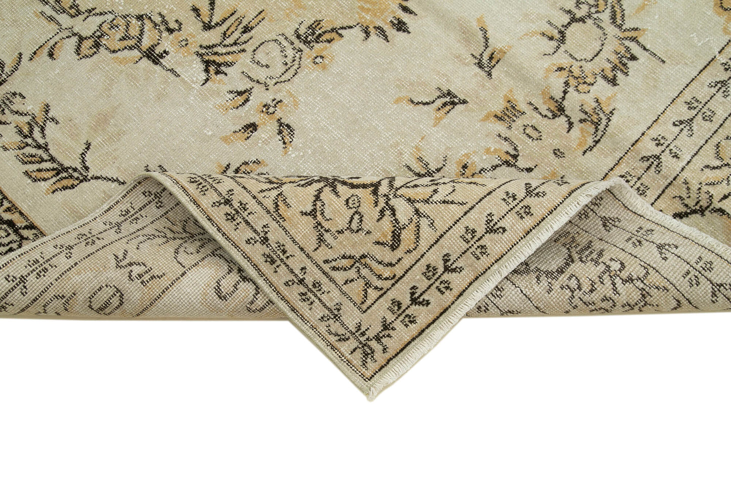 5x9 Beige Turkish Vintage Area Rug - 36579