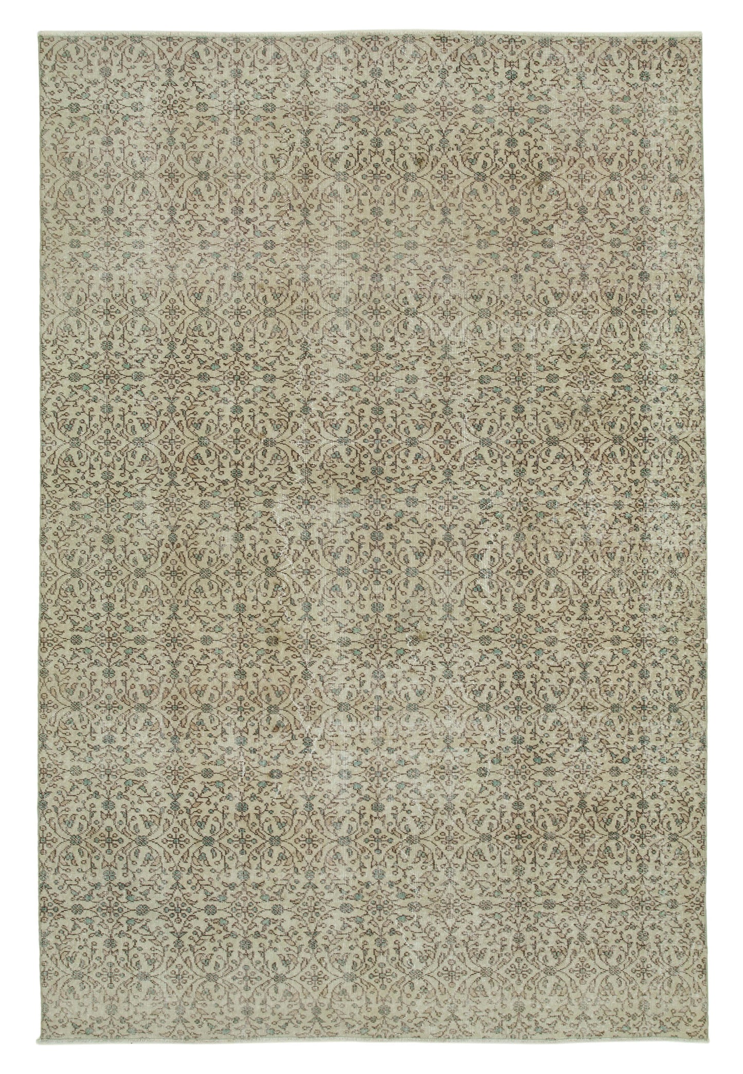 7x10 Beige Turkish Vintage Area Rug - 36589