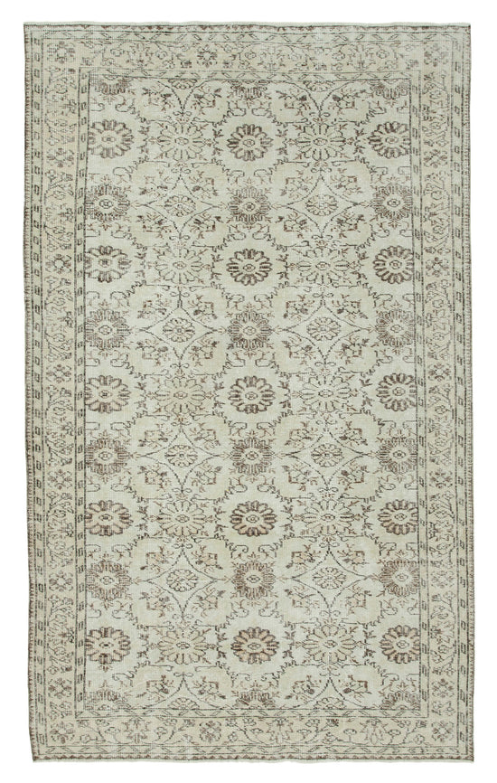 6x10 Beige Turkish Vintage Area Rug - 36624