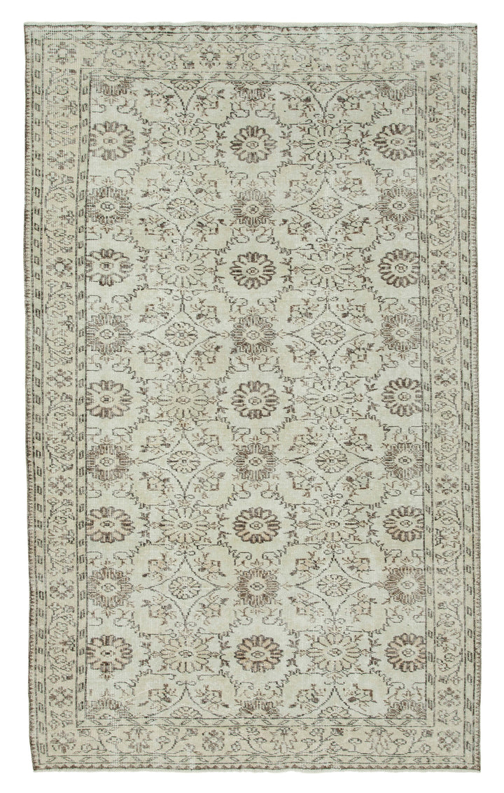 6x10 Beige Turkish Vintage Area Rug - 36624