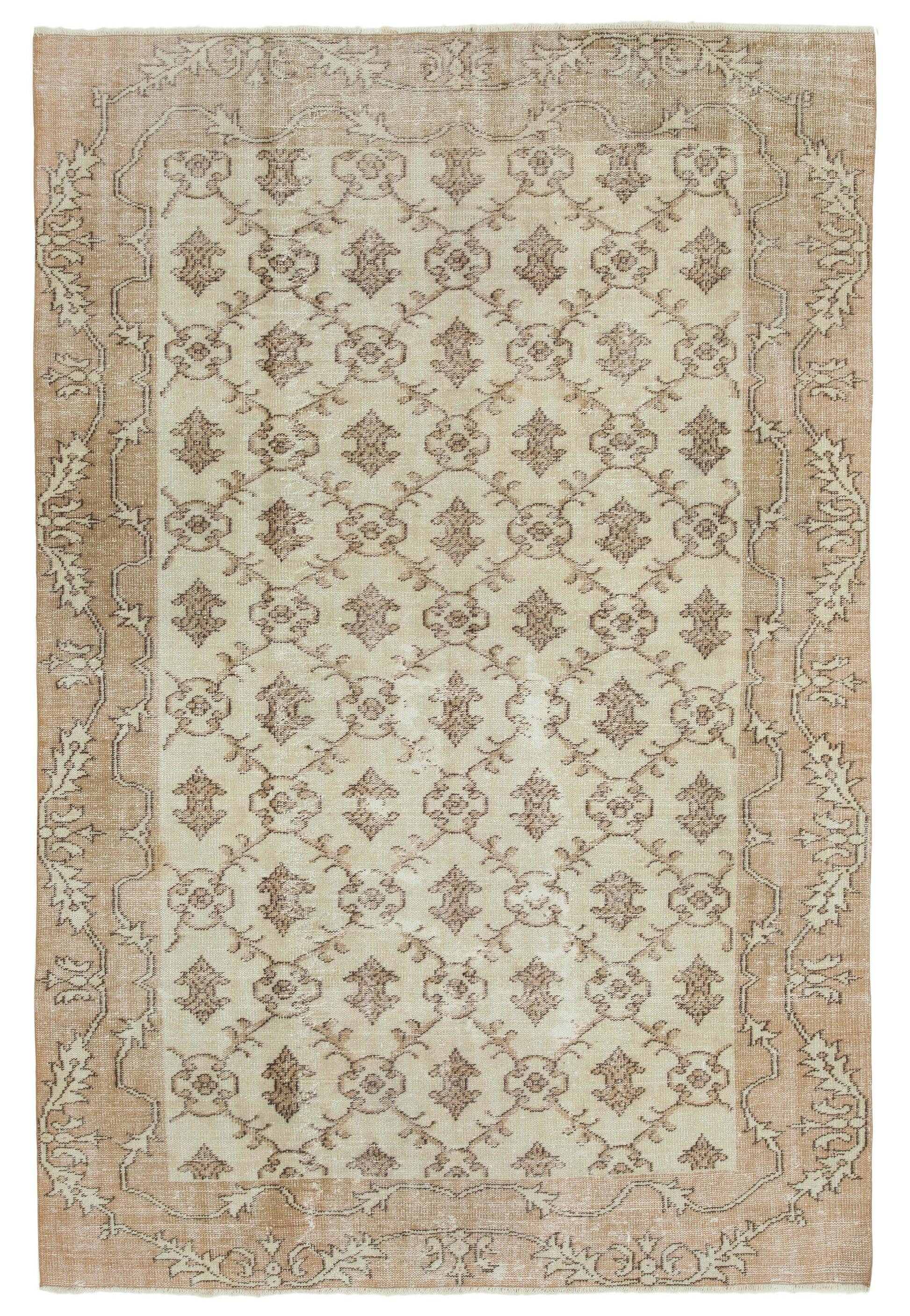 7x10 Beige Turkish Vintage Area Rug - 36628
