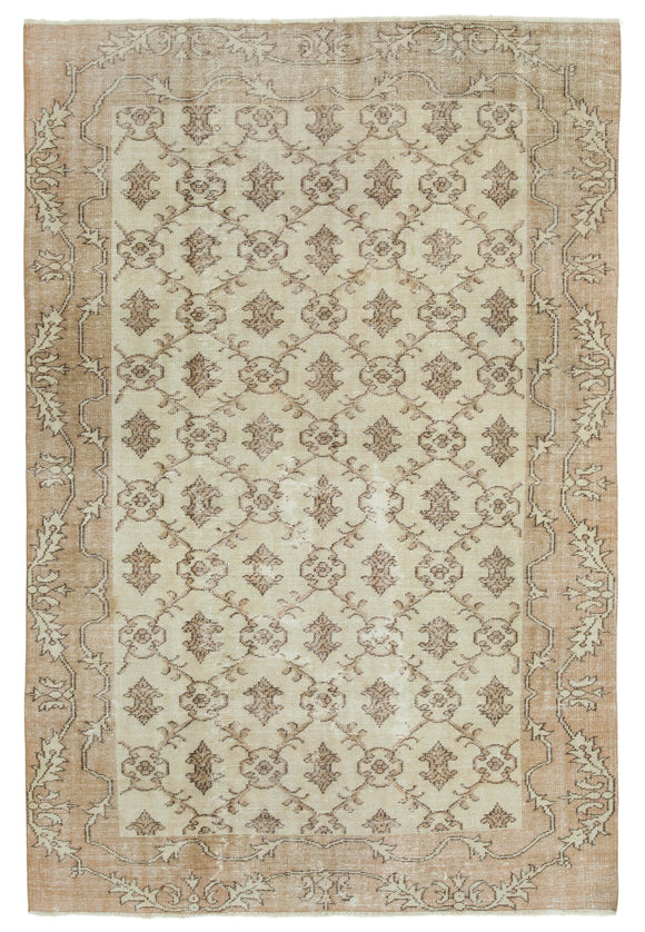 7x10 Beige Turkish Vintage Area Rug - 36628